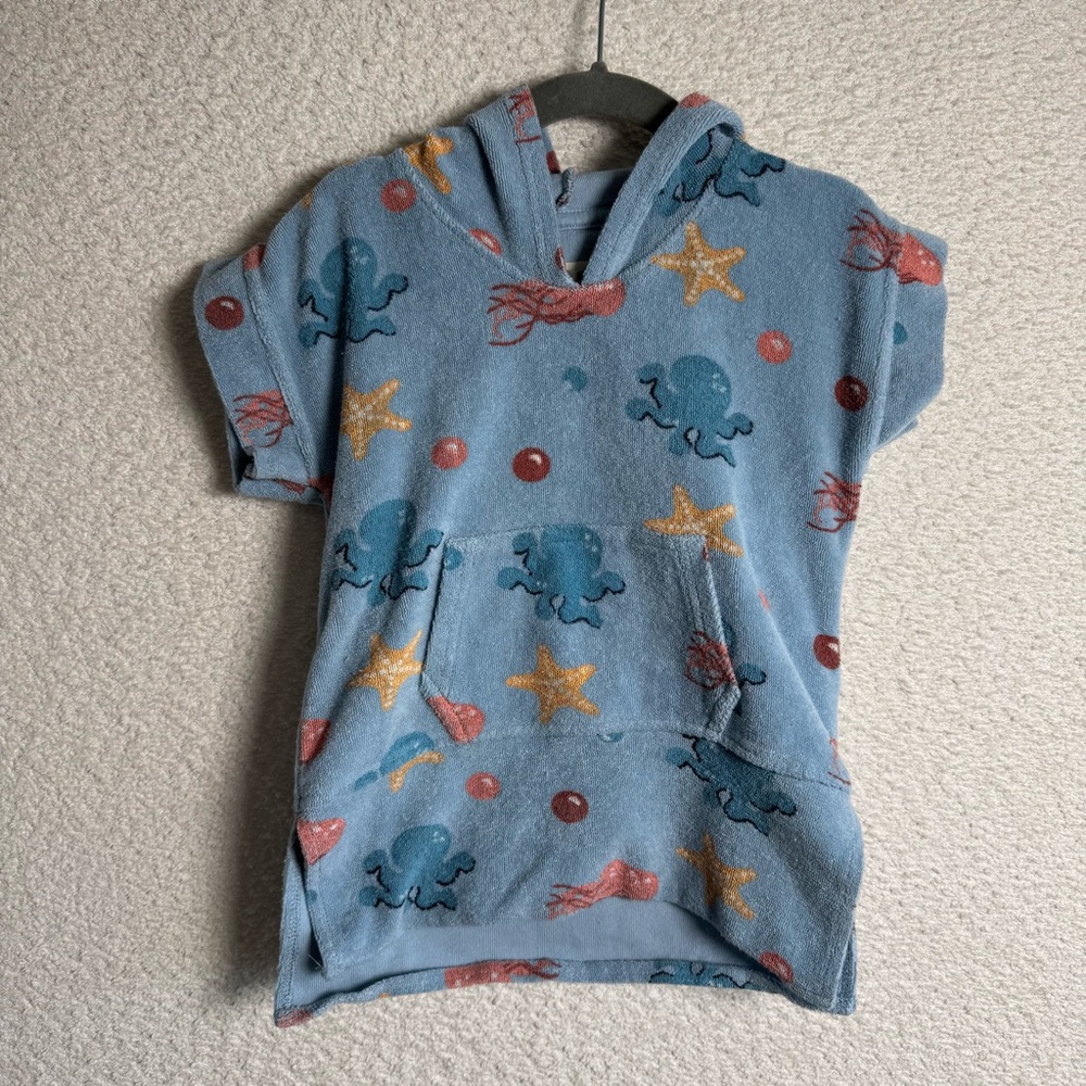 Monica + Andy Under the Sea on Light Blue Terry Cloth Hooded Robe Cover Up 0-12m